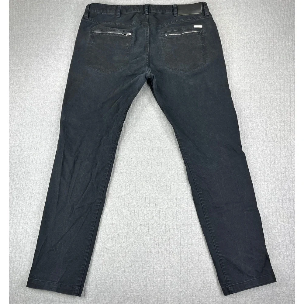 Armani Exchange Biker Pants Mens 38(37x32 Black Slim Fit Moto Ribbed Paneled